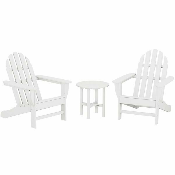 Polywood Classic White Patio Set with Adirondack Chairs and Round Side Table 633PWS4171WH